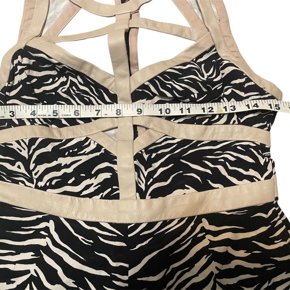 Rebecca Taylor Leather Cage Dress Silk Animal Print Size 4 - Picture 9 of 10